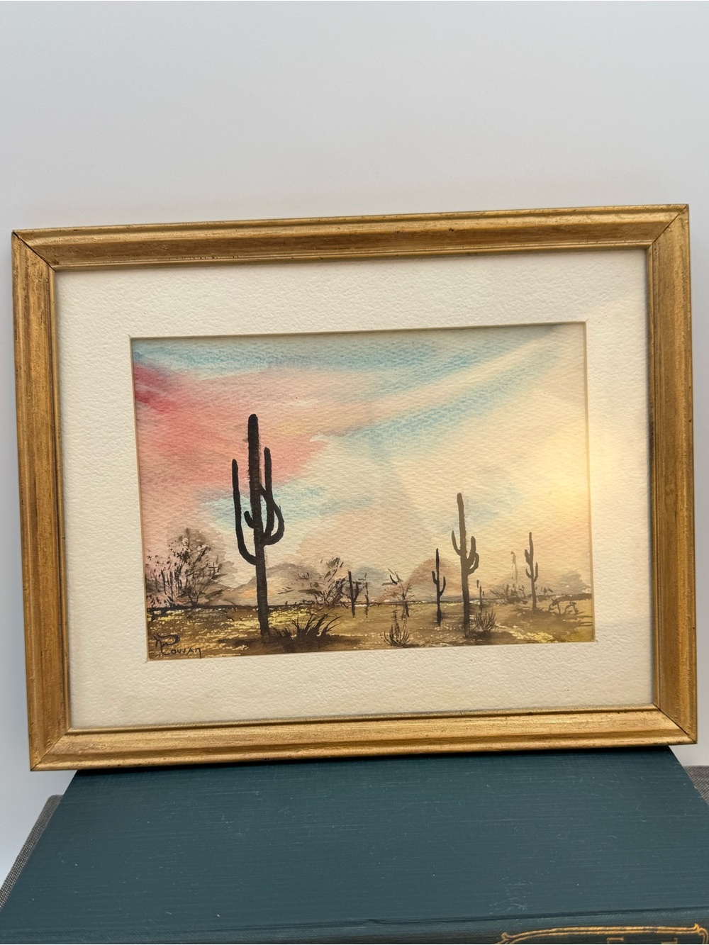 Framed Signed Watercolor Painting Southwest Desert Landscape Scene